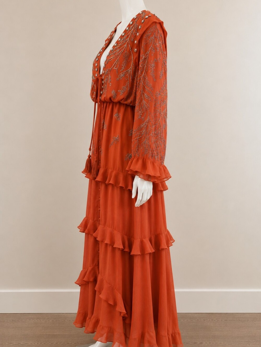 ASOS DESIGN Embellished Boho Maxi Dress Rust Orange NWT Size 10 - Picture 5 of 9